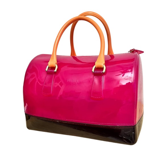 Furla Handbags - FURLA Jelly Candy Bag Tritone Dragon Fruit Handle Purse Barbie Pink Orange Purp